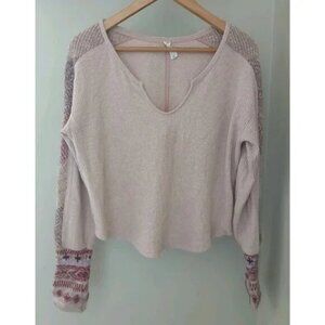 Anthropologie Daily Practice Mixed Knit Cuff Thermal Top - size S